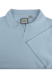 Dzianinowa Koszulka Polo - Dekolt Bez Guzików - Brave Soul - Błękitna. Okazja: na co dzień. Typ kołnierza: polo. Kolor: niebieski. Materiał: elastan, bawełna. Styl: casual #4