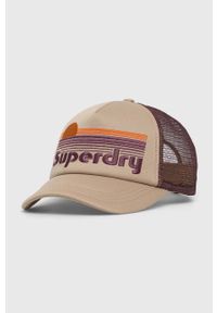 Superdry czapka z daszkiem kolor brązowy wzorzysta. Kolor: brązowy #1