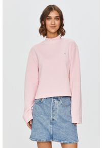 Tommy Jeans - Bluza. Typ kołnierza: bez kaptura. Kolor: różowy. Materiał: bawełna, materiał, dzianina, elastan, poliester. Wzór: gładki #1