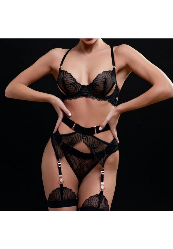 Intica - Komplet bielizny z koronki na wyjątkowe okazje Amalita. Kolor: czarny. Materiał: koronka. Wzór: koronka