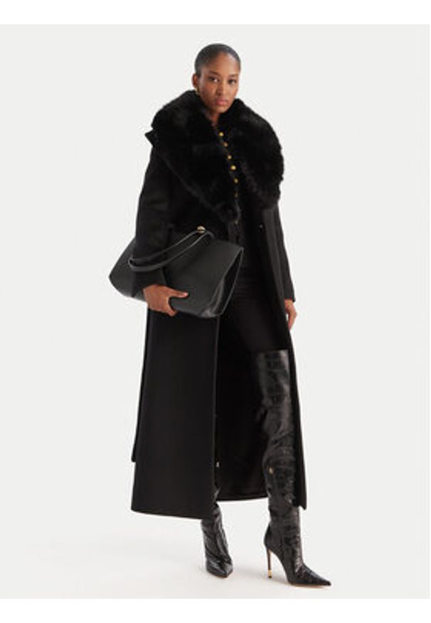 YES LONDON Płaszcz wełniany CD1218ECO Czarny Regular Fit. Kolor: czarny. Materiał: syntetyk