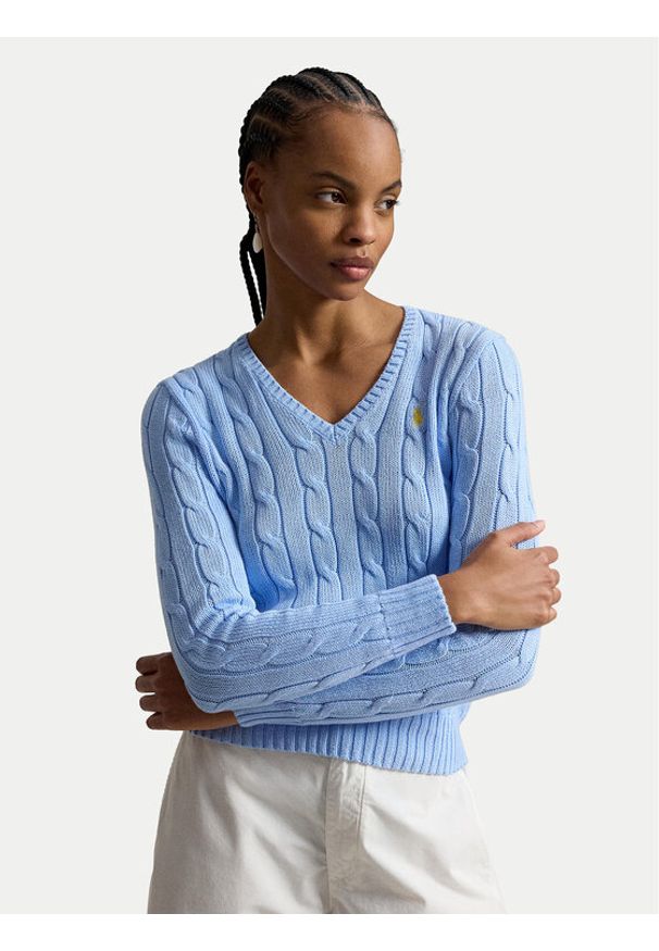Polo Ralph Lauren Sweter 211971870514 Niebieski jasny Slim Fit. Typ kołnierza: polo. Kolor: niebieski. Materiał: bawełna