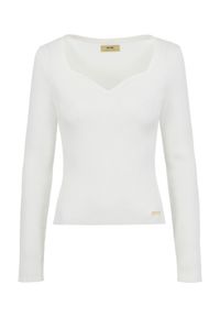 Ochnik - Kremowy sweter z dekoltem w kształcie serca. Kolor: biały. Materiał: wiskoza. Długość rękawa: długi rękaw. Długość: długie #3