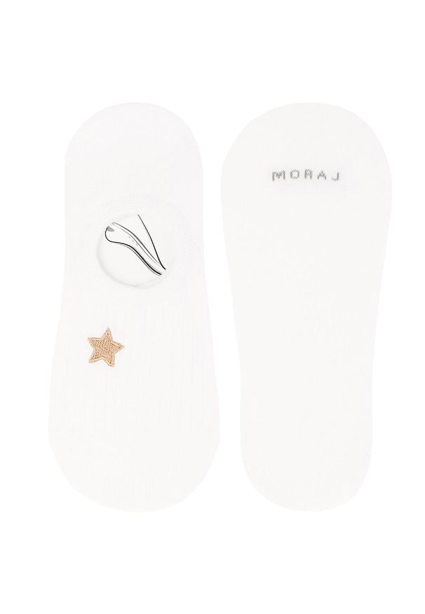 Białe Damskie Stopki w Prążki Moraj 3 Pary. Kolor: biały. Materiał: bawełna. Wzór: prążki