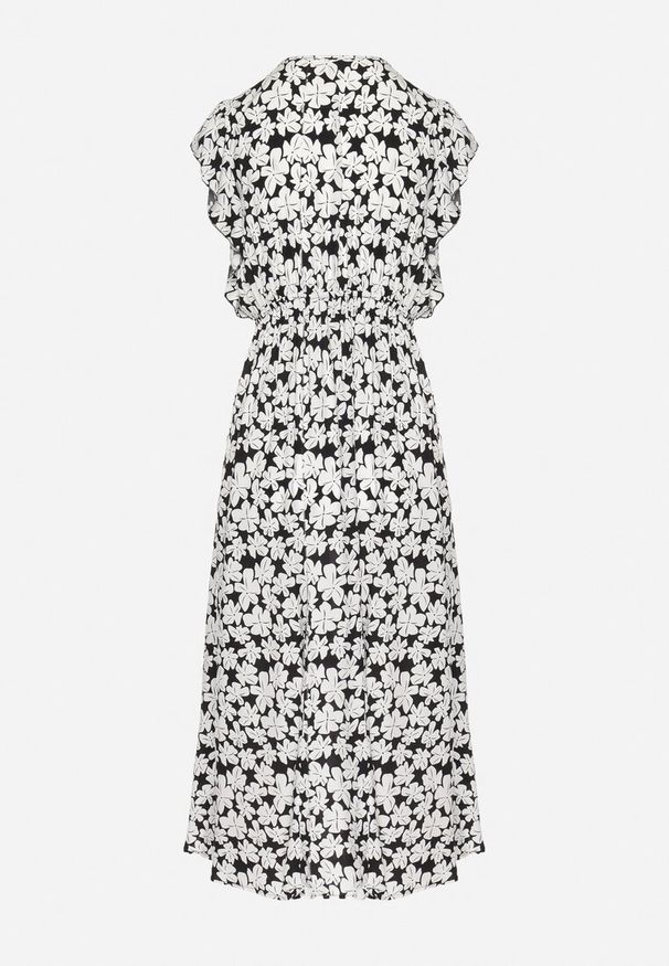 Born2be - Czarna Bawełniana Sukienka w Kwiatki o Rozkloszowanym Kroju z Gumką Alanilia. Okazja: na co dzień. Typ kołnierza: dekolt w kształcie V. Kolor: czarny. Wzór: kwiaty. Typ sukienki: rozkloszowane. Materiał: bawełna. Długość rękawa: krótki rękaw. Sezon: wiosna, lato. Styl: casual, elegancki