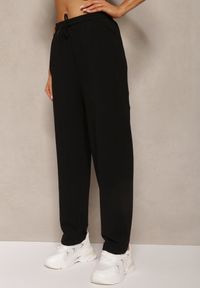 Renee - Czarne Dresowe Spodnie High Waist z Gumką w Talii Dimlara. Okazja: na co dzień. Stan: podwyższony. Kolor: czarny. Materiał: dresówka. Styl: elegancki, casual #4