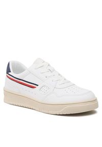 TOMMY HILFIGER - Tommy Hilfiger Sneakersy Stripes Low Cut Lace-Up Sneaker T3X9-32848-1355 S Biały. Kolor: biały. Materiał: skóra #5