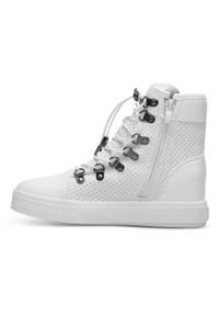 Ideal Shoes - Buty sportowe damskie IdealShoes X9701 Białe. Zapięcie: zamek. Kolor: biały. Materiał: materiał, tworzywo sztuczne. Obcas: na koturnie. Wysokość obcasa: średni #3