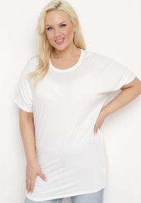 Born2be - Biały T-shirt z Rękawami w typie Nietoperza Salilena. Okazja: na co dzień. Kolor: biały. Materiał: jeans. Wzór: aplikacja. Styl: casual, elegancki, wizytowy #6