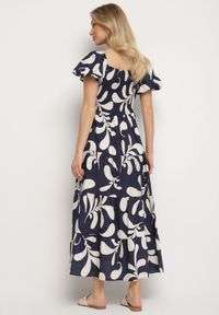 Born2be - Granatowa Rozkloszowana Sukienka z Elastyczną Górą i Bufiastymi Rękawami Orrivene. Okazja: na co dzień. Typ kołnierza: dekolt kwadratowy. Kolor: niebieski. Typ sukienki: proste. Styl: elegancki, casual #7