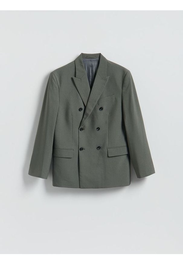 Reserved - Marynarka slim fit z domieszką wiskozy - szary. Kolor: szary. Materiał: wiskoza