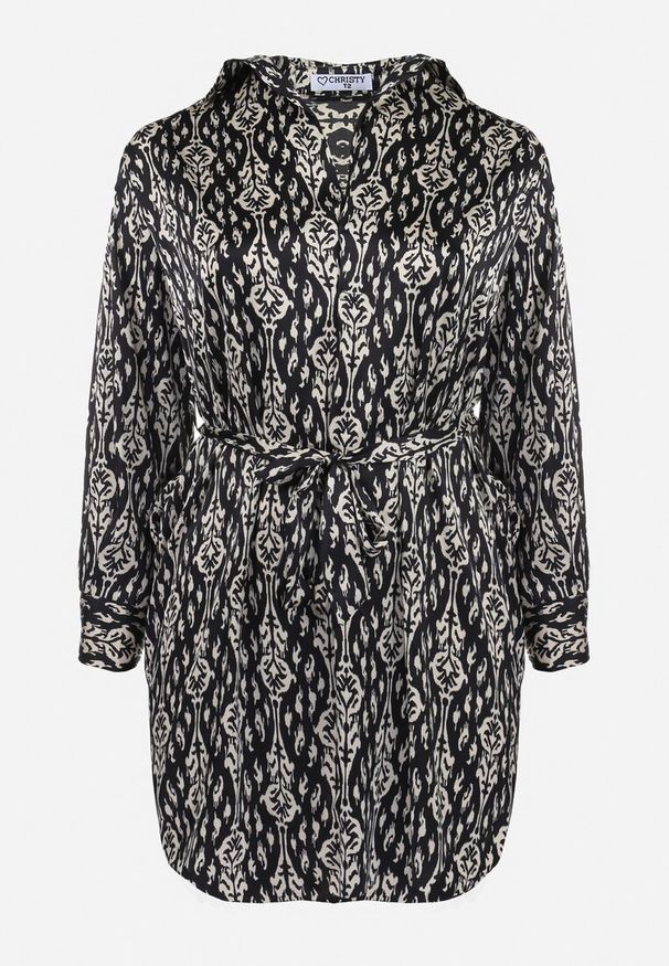 Born2be - Czarna Pudełkowa Sukienka Mini z Wiązanym Paskiem Hrina. Kolor: czarny. Materiał: materiał. Długość: mini