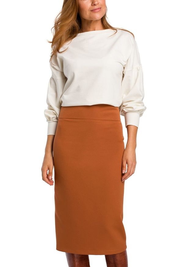 Style - Ołówkowa spódnica na grubym pasku w talii. Materiał: materiał, elastan. Styl: klasyczny