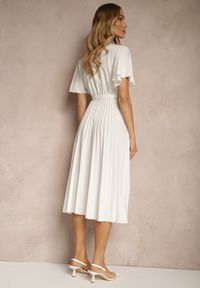 Renee - Biała Sukienka Wiązana w Talii z Plisowaniem na Dole Dorseki. Kolor: biały. Materiał: materiał, tkanina. Styl: elegancki #5