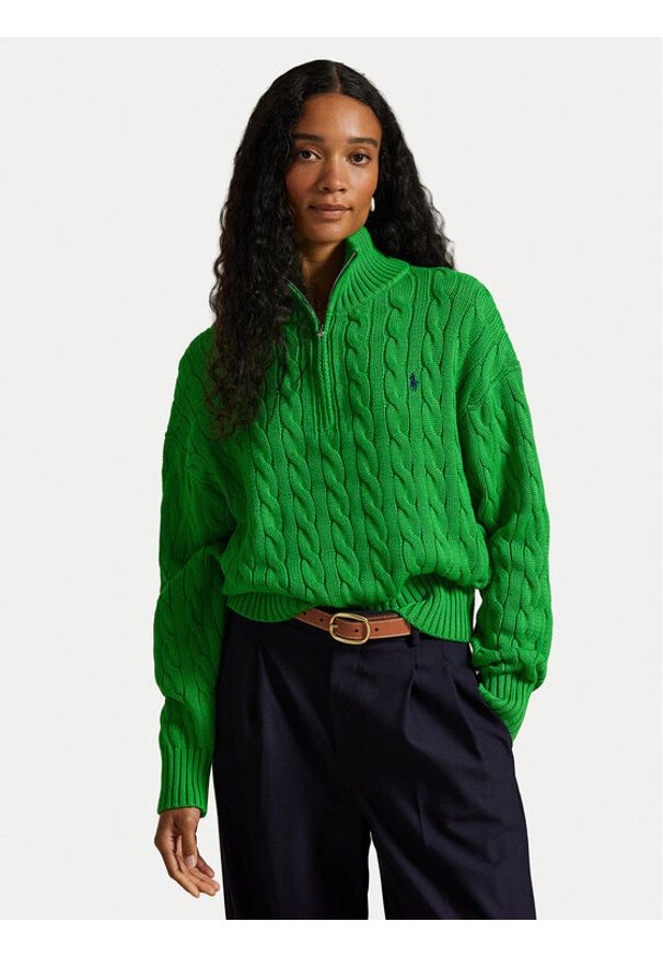 Polo Ralph Lauren Sweter 211963467500 Zielony Relaxed Fit. Typ kołnierza: polo. Kolor: zielony. Materiał: bawełna