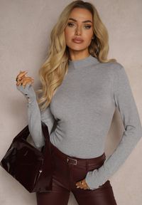 Renee - Szary Sweter z Półgolfem i Ozdobnymi Guzikami Delahra. Okazja: na co dzień. Kolor: szary. Materiał: jeans. Styl: elegancki, casual #3