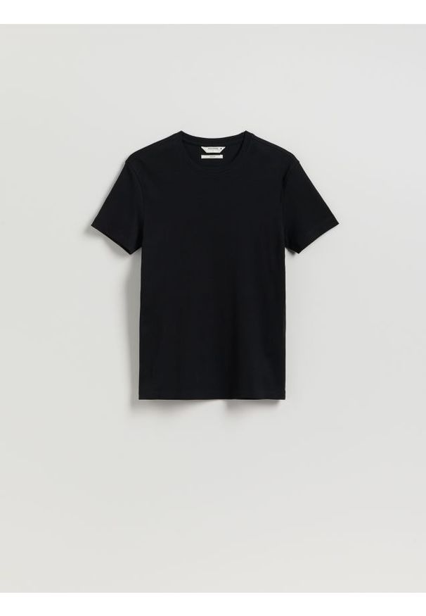Reserved - Bawełniany t-shirt slim fit - czarny. Kolor: czarny. Materiał: bawełna