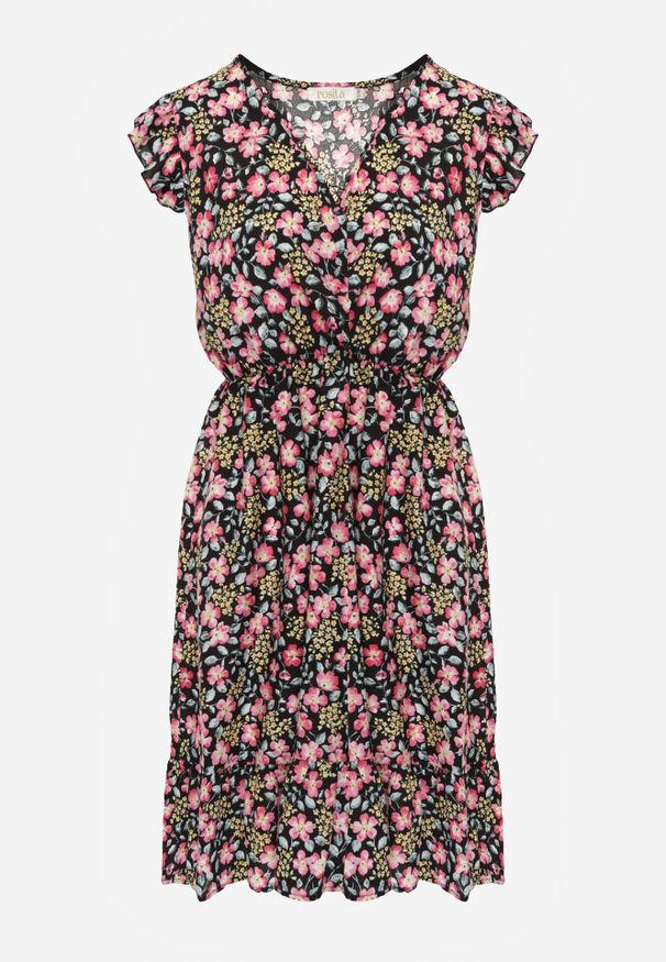 Born2be - Czarna Rozkloszowana Sukienka z Wiskozy w Kwiaty Evalis. Kolor: czarny. Materiał: wiskoza. Wzór: kwiaty. Sezon: lato