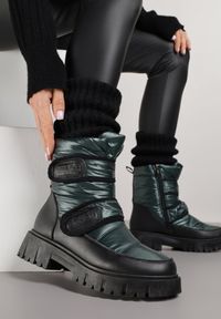 Renee - Ciemnozielone Śniegowce na Rzepy i Grubej Podeszwie Cashel. Zapięcie: rzepy. Kolor: zielony. Materiał: futro, materiał #1