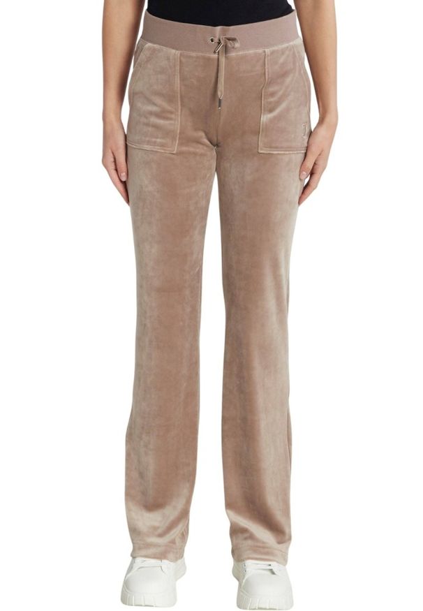 Juicy Couture - JUICY COUTURE Ciemno-beżowe damskie spodnie welurowe Del Ray Pocket Pant, Rozmiar M. Kolor: beżowy. Materiał: welur