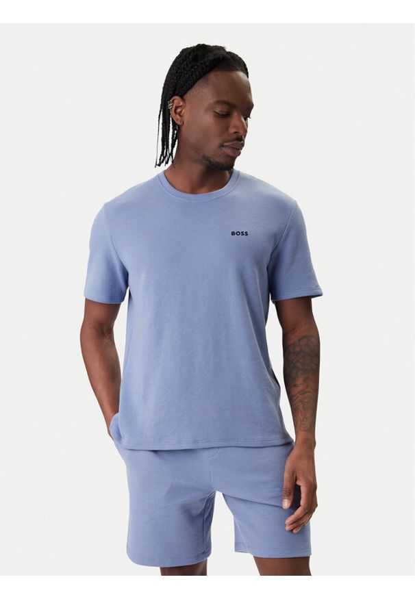 BOSS T-Shirt Waffle 50535891 Błękitny Regular Fit. Kolor: niebieski. Materiał: bawełna