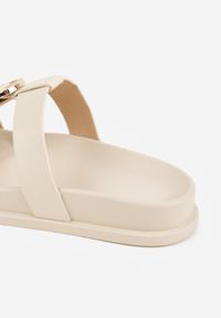 Born2be - Beżowe Klapki z Ozdobną Klamrą i Paskiem Kaidine. Okazja: na co dzień. Kolor: beżowy. Materiał: jeans. Sezon: lato. Styl: casual, klasyczny #6