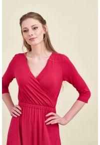 Marie Zélie - Sukienka Rita czerwień perska. Kolor: czerwony. Materiał: wiskoza, dzianina, materiał, elastan, tkanina. Długość rękawa: krótki rękaw. Typ sukienki: proste, kopertowe #2