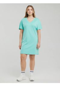 Big-Star - Sukienka damska bawełniana z krótkim rękawem turkusowa Zorkaya 302. Okazja: na co dzień. Kolor: turkusowy. Materiał: bawełna. Długość rękawa: krótki rękaw. Typ sukienki: oversize. Styl: casual #5