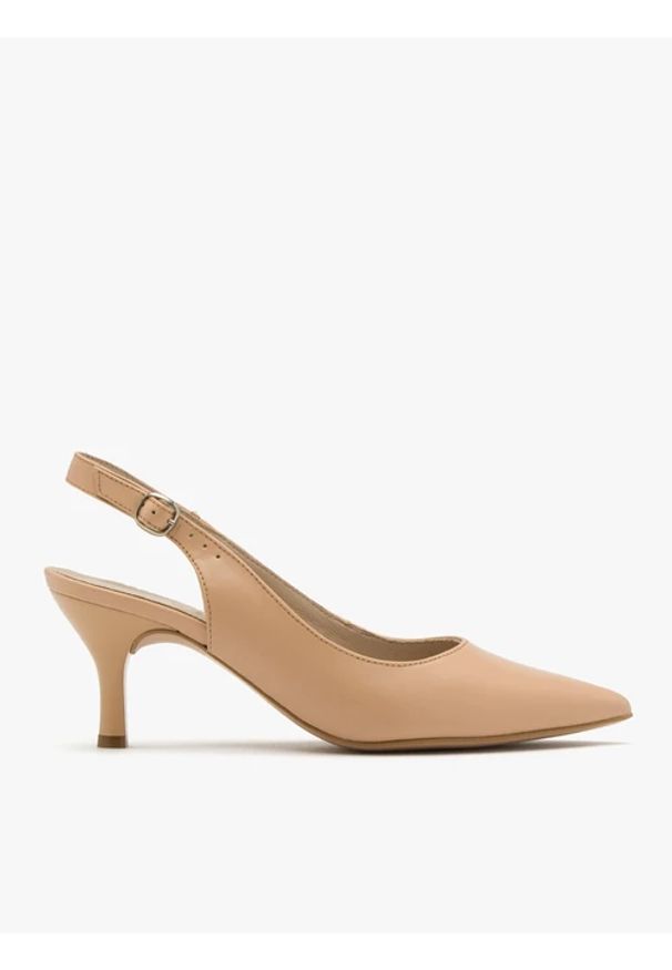 Ryłko - Beżowe czółenka typu slingback. Kolor: beżowy. Materiał: skóra. Obcas: na obcasie. Styl: street. Wysokość obcasa: średni
