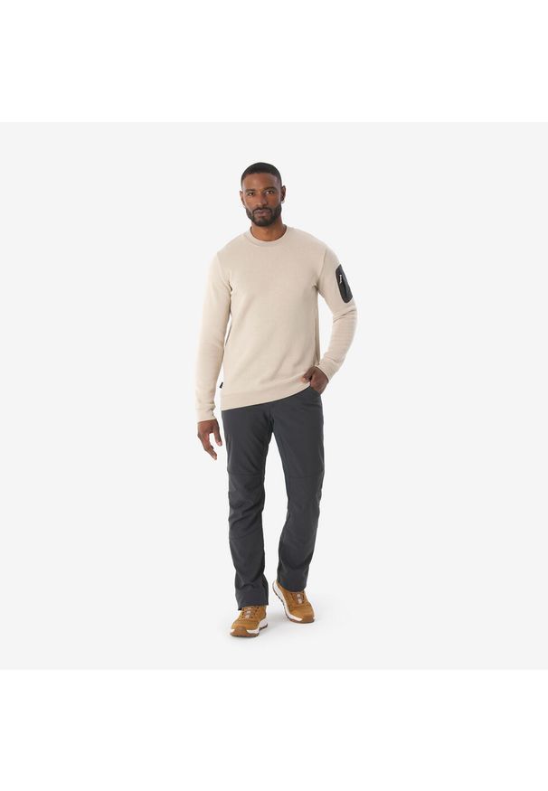 quechua - Sweter turystyczny męski Quechua NH100. Okazja: na co dzień. Kolor: beżowy. Materiał: poliester, bawełna. Styl: sportowy, casual