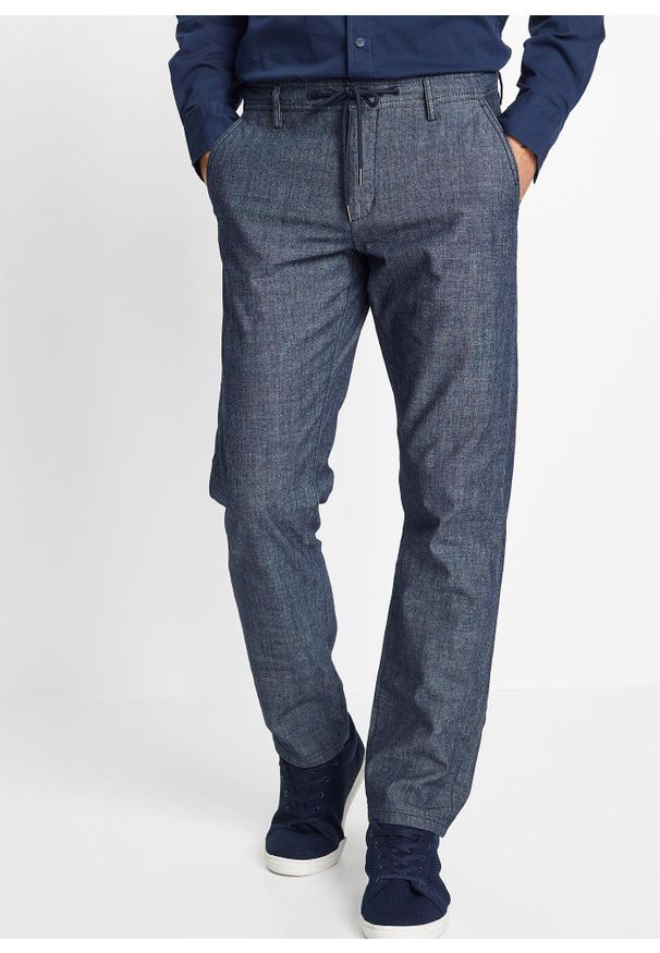 bonprix - Spodnie chino chambray, Regular Fit Straight. Kolor: niebieski