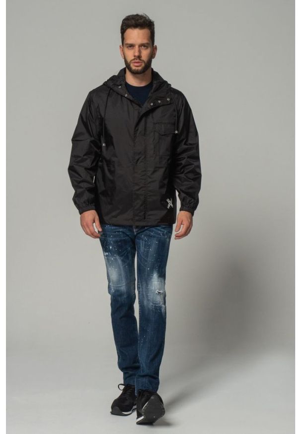 Kenzo - KENZO Czarna męska kurtka wiatrówka z kapturem, Rozmiar M. Typ kołnierza: kaptur. Kolor: czarny