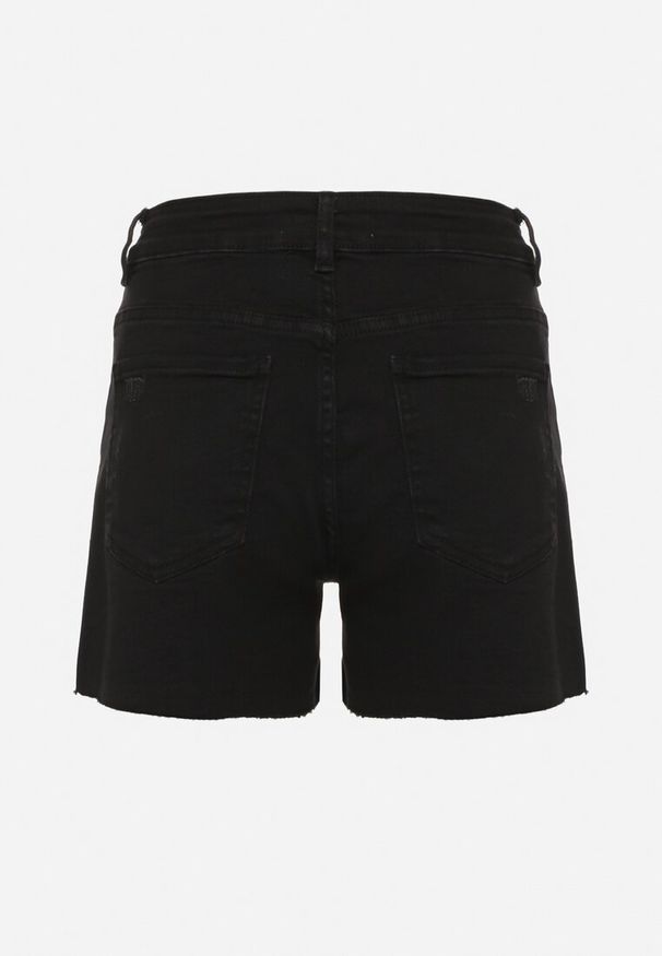 Born2be - Czarne Klasyczne Szorty Jeansowe z Wysokim Stanem Nusavira. Okazja: na co dzień. Stan: podwyższony. Kolor: czarny. Materiał: jeans. Wzór: aplikacja. Styl: klasyczny