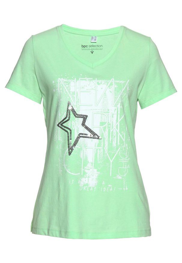 T-shirt bonprix kremowy miętowy. Kolor: zielony. Styl: elegancki