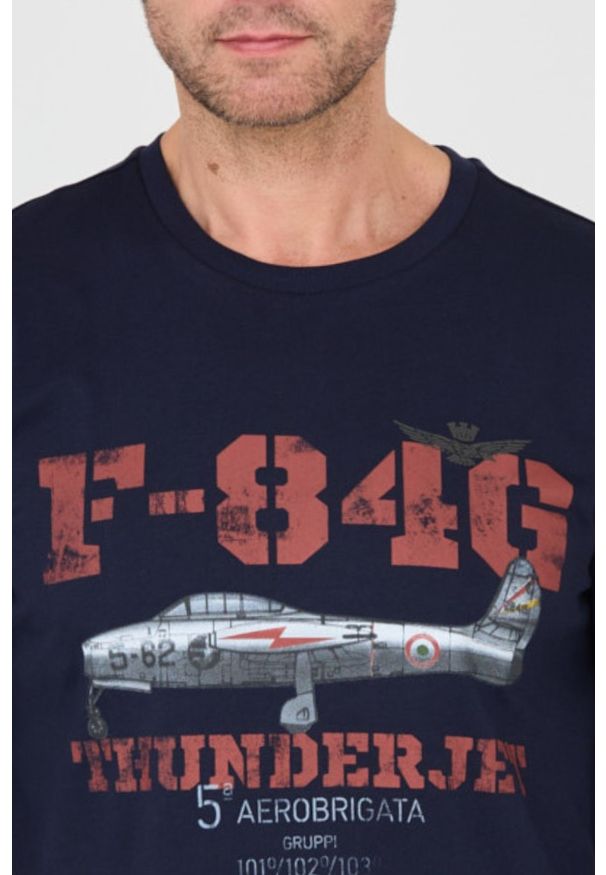 Aeronautica Militare - AERONAUTICA MILITARE Granatowy męski bawełniany longsleeve F-84G Thunderjet, Rozmiar XXL. Kolor: niebieski. Materiał: bawełna. Długość rękawa: długi rękaw