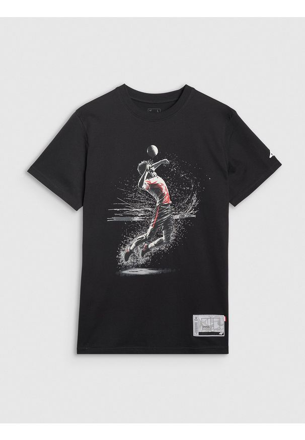 4f - 4F T-shirt regular z nadrukiem męski - czarny L. Okazja: na co dzień. Kolor: czarny. Materiał: bawełna, jersey, materiał. Długość rękawa: krótki rękaw. Długość: krótkie. Wzór: nadruk. Styl: sportowy, klasyczny, casual