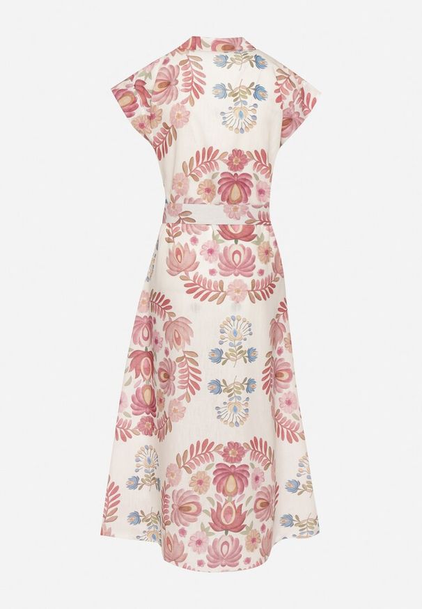 Born2be - Różowa Sukienka z Wiskozą o Koszulowym Kroju z Paskiem z Klamrą Nitasiela. Okazja: na co dzień. Typ kołnierza: dekolt w kształcie V. Kolor: różowy. Materiał: wiskoza. Długość rękawa: krótki rękaw. Typ sukienki: koszulowe. Styl: klasyczny, casual