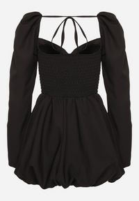 Born2be - Czarna Rozkloszowana Sukienka Bombka z Wiązaniem na Plecach Poltewin. Okazja: na wesele, na imprezę, na co dzień, na ślub cywilny. Typ kołnierza: kokarda, dekolt kwadratowy. Kolor: czarny. Typ sukienki: bombki. Styl: elegancki, casual, klasyczny #2