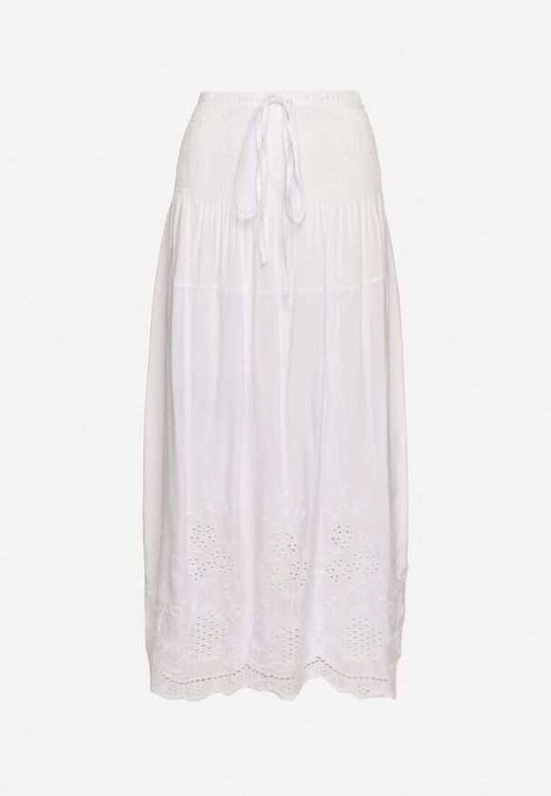 Born2be - Biała Spódnica Bawełniana Rozkloszowana z Ażurowym Dołem Divilua. Okazja: na co dzień. Kolor: biały. Materiał: bawełna. Wzór: ażurowy. Styl: casual, elegancki