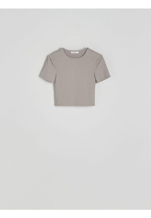 Reserved - Krótki t-shirt - jasnoszary. Kolor: szary. Materiał: dzianina. Długość: krótkie. Wzór: gładki