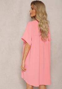 Renee - Różowa Trapezowa Sukienka Mini z Krótkim Rękawem Abragala. Kolor: różowy. Długość rękawa: krótki rękaw. Typ sukienki: trapezowe. Długość: mini