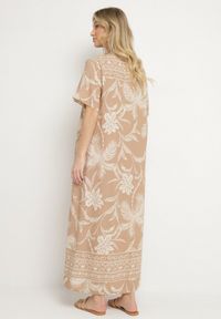 Born2be - Beżowa Koszulowa Sukienka z Wiskozy w Kwiatowy Wzór z Kieszeniami Eramira. Okazja: na co dzień. Kolor: beżowy. Materiał: wiskoza. Długość rękawa: długi rękaw. Wzór: kwiaty. Sezon: lato. Typ sukienki: koszulowe. Styl: casual, elegancki #3