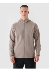 4f - 4F Bluza dresowa rozpinana z kapturem męska 4F x Robert Lewandowski - beżowa XL. Okazja: na co dzień. Typ kołnierza: kaptur. Kolor: beżowy. Materiał: dresówka. Długość rękawa: raglanowy rękaw. Wzór: aplikacja, gładki, ze splotem. Styl: sportowy, casual