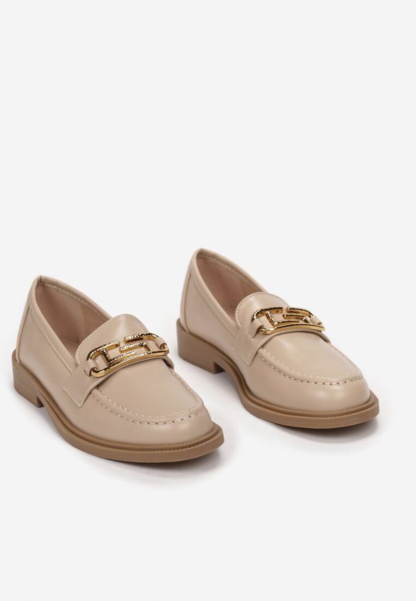 Born2be - Beżowe Mokasyny z Klamerką Solomia. Okazja: na co dzień. Kolor: beżowy. Materiał: jeans. Wzór: aplikacja. Styl: elegancki, casual, klasyczny