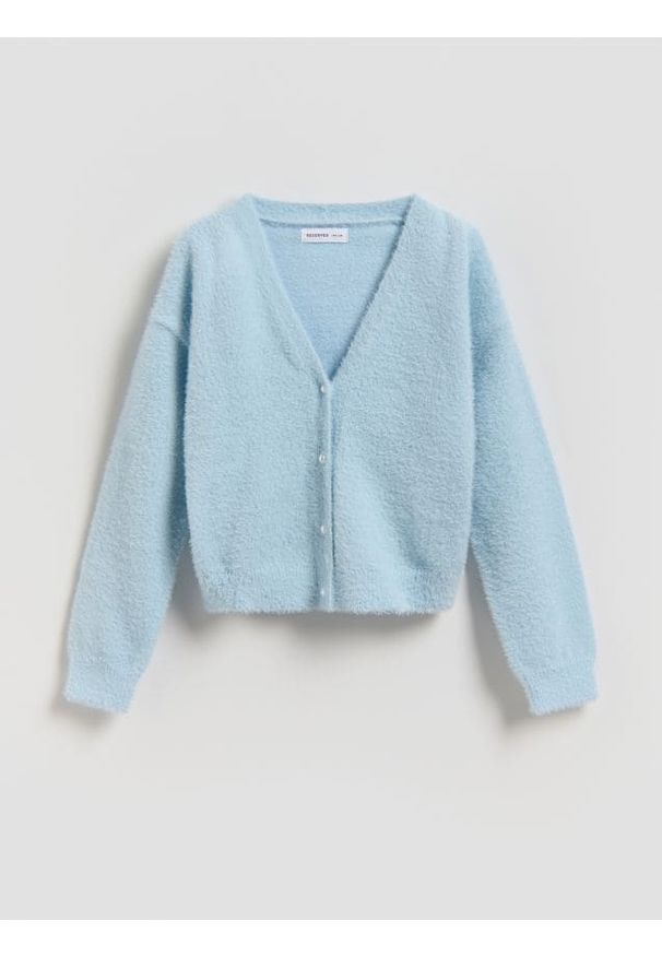 Reserved - Dzianinowy kardigan - jasnoniebieski. Kolor: niebieski. Materiał: dzianina