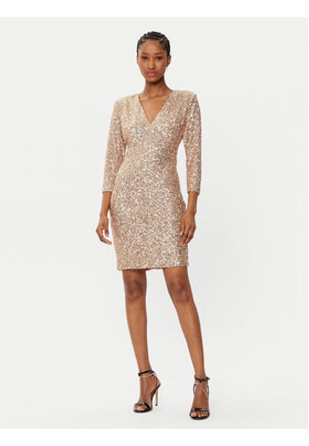 Rinascimento Sukienka koktajlowa CFC0121759003 Złoty Regular Fit. Kolor: złoty. Materiał: syntetyk. Styl: wizytowy