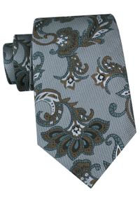 Męski Krawat - Chattier - Stalowy w Kwiaty. Kolor: szary. Materiał: tkanina. Wzór: kwiaty. Styl: elegancki, klasyczny, wizytowy #1