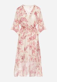 Born2be - Różowa Bawełniana Sukienka Kopertowa o Asymetrycznym Kroju z Wiązanym Paskiem Niteira. Okazja: na co dzień, na randkę. Typ kołnierza: dekolt w kształcie V. Kolor: różowy. Materiał: bawełna. Typ sukienki: asymetryczne, kopertowe. Styl: casual #7