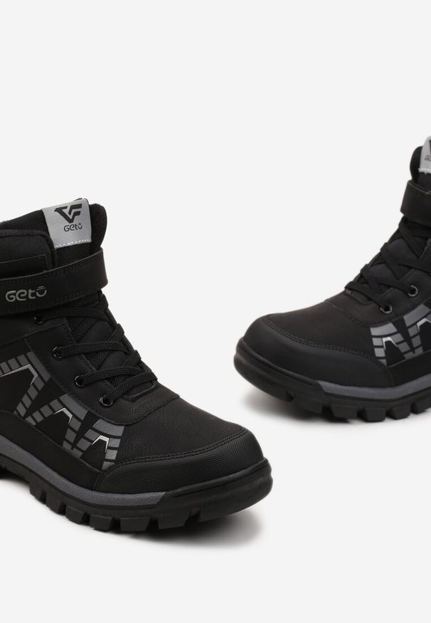 Born2be - Czarne Ocieplane Botki na Rzep z Sznurowaniem Eloriani. Zapięcie: rzepy. Kolor: czarny. Sezon: zima