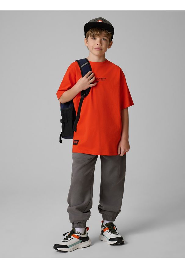 4f - 4F T-shirt loose z nadrukiem chłopięcy - pomarańczowy 158/164 (12-14 lat). Kolor: pomarańczowy. Materiał: materiał. Wzór: nadruk. Sezon: lato